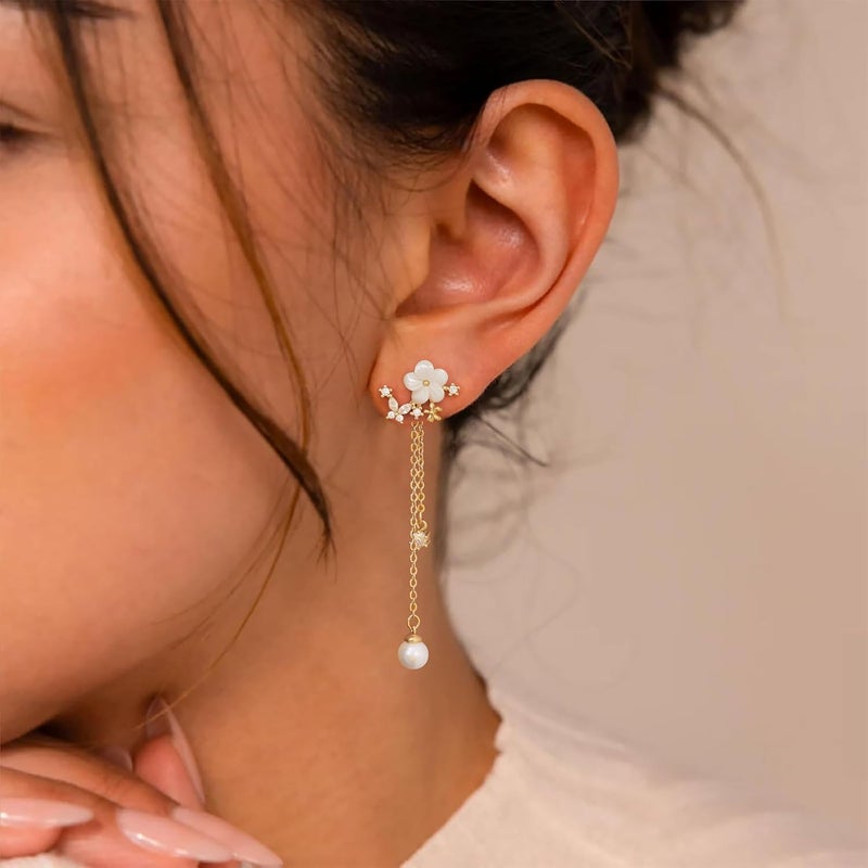 SELFROSE Store Gold Dangle Earrings for Women,Prom Jewelry Dainty Earring 14K Gold Plated Drop Earrings for Women Trendy Hypoallergenic CZ Dangling Earring - Image 5